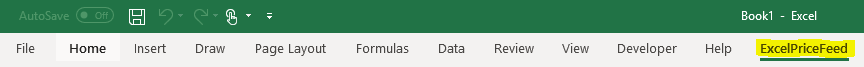 Excel Price Feed Add-in Excel tab