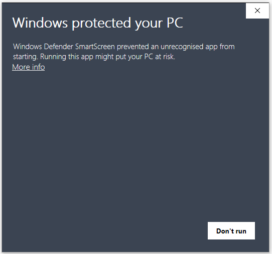 Windows Smartscreen warning