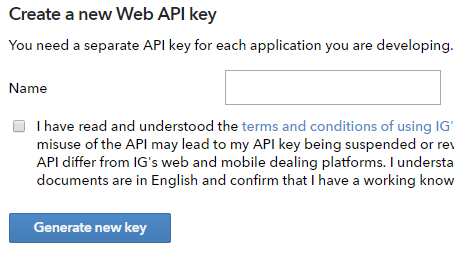 IG Index Demo Account Web API Key