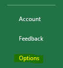 Excel options