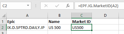 IG Index Excel Market ID Function