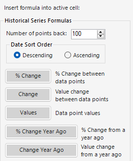 FRED Excel Price Feed time-series historical Excel formulas